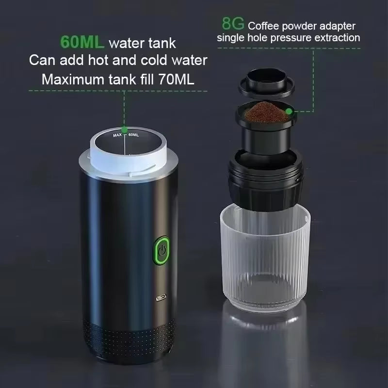 20Bar Portable Coffee Machine Espresso Machine Wireless Espresso Coffee Maker for Capsule Coffee Powder Camping Coffee Maker